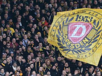 Anhänger von Dynamo Dresden auf der Tribüne. (Foto: Jens Wolf/Archiv)