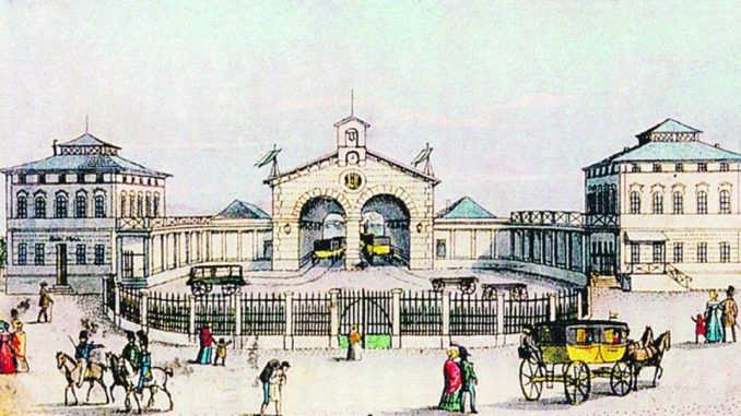 Historische Ansicht des ersten deutschen Fernbahnhofs in Dresden Reproduktion: SZ-Archiv