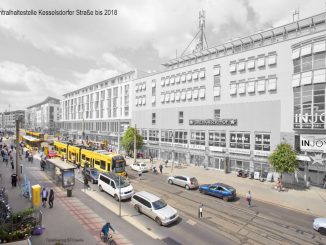 So könnte die Zentralhaltestelle Kesselsdorfer Straße aussehen. Visualisierung: BVCmedia